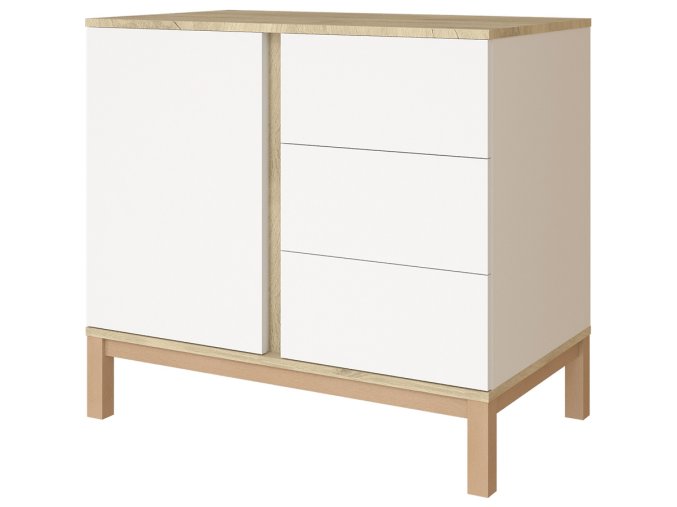 Bílá přebalovací komoda Faktum Loop White Oak, sleva z výstavy, včetně přebalovacího nástavce