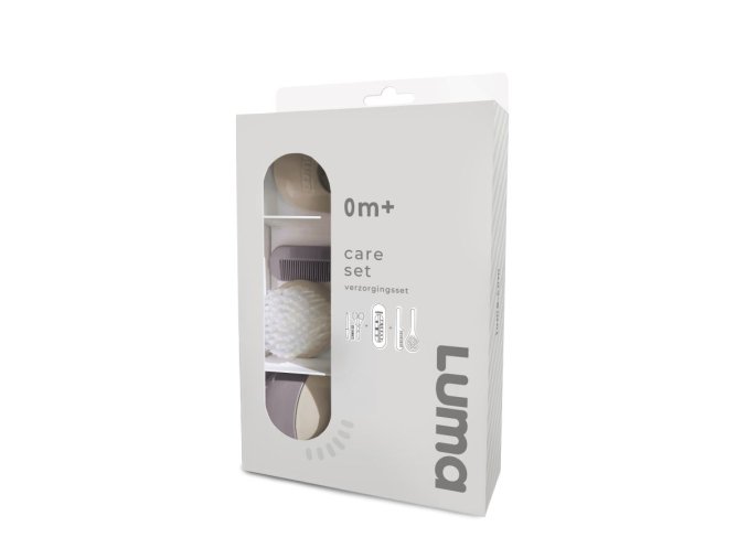 Sada pro péči Luma - Almond mandlově béžová, Obsahuje koupací teploměr, manikůru, hřeben a kartáč.