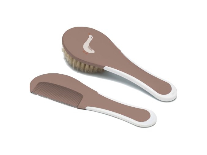 Hřeben a kartáč s přírodním vlasem Bébé-Jou Dear Goose, hnědá, Mocha Mousse