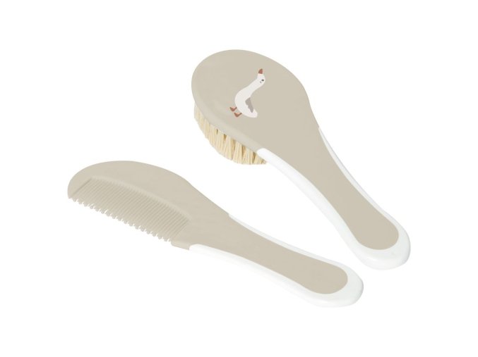 Hřeben a kartáč s přírodním vlasem Bébé-Jou Soft Spring, běžové, taupe, husička