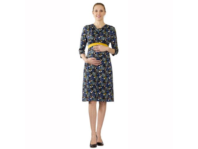 Těhotenské šaty Lariva modrozelené listy 0523