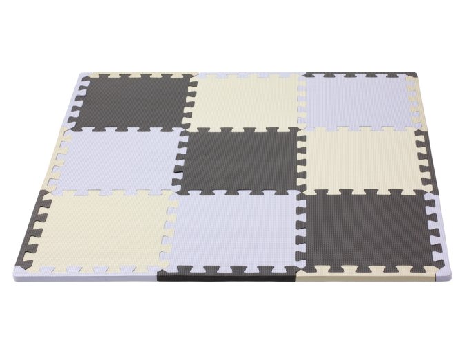 Hrací podložka puzzle s okrajem Silver Beige Grey 92x92 cm, 9 ks, výška 1,4cm