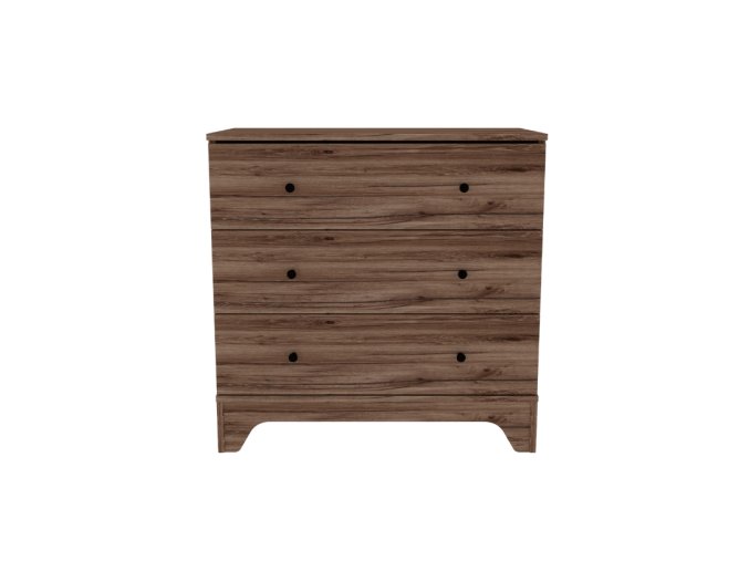 Komoda Faktum Nest Walnut v odstínu tmavého ořechu s černými úchytkami, 3 zásuvky o objemu 55 litrů