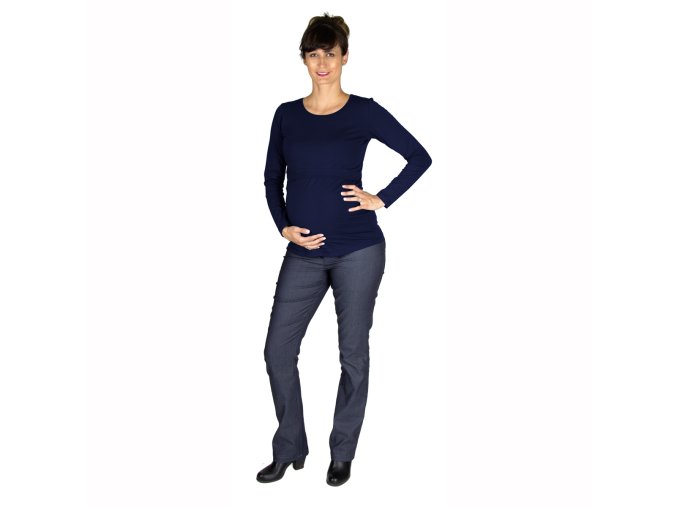 Kojící a těhotenské tričko s dlouhým rukávem. Tmavě modré, česká výroba.