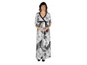 Těhotenské a kojící šaty Rialto Lonffaux černobílé listy 0617 (Dámská velikost 36)