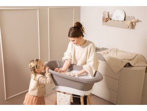 Sada digitální vaničky Bébé-Jou Sense Edition Chalk Brown se stojanem s dřevěnými nohami