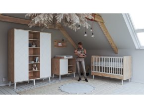 XXL 3-dílná sada 2+1 dětského pokoje Faktum Peak Natural zahrnuje přebalovací komodu, dětskou přestavitelnou postýlku 140x70 cm + třídílnou skříň zdarma.