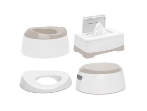 Tréningová sada na toaletu LUMA White, obsahuje nočník, dětské sedátko na toaletu, protiskluzové stupátko a box na vlhčené ubrousky. Zvýhodněná cena.