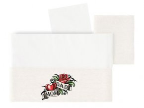 Hugs Factory 3-dílná sada povlečení do kolébky Pink dekor Rose/MOM and DAD, BIO