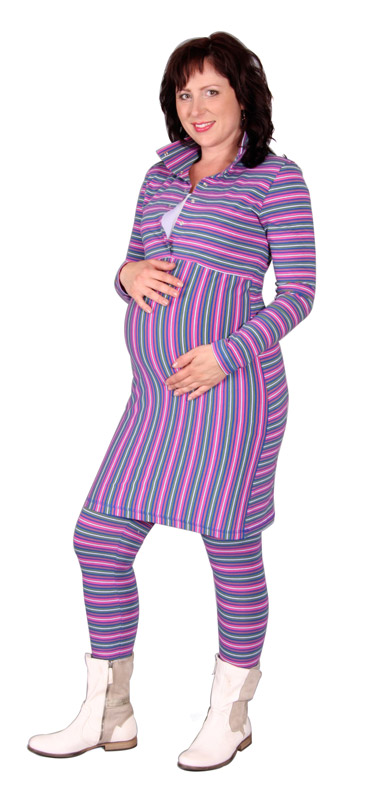 Těhotenské a kojící domácí šaty, oděv Rialto Luten růžovomodrý proužek 0380 Dámská velikost: 36