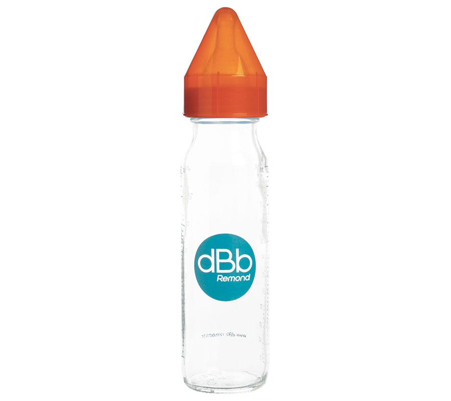 dBb Remond dBb kojenecká lahvička skleněná 240 ml, savička silikon 0-4 měsíce, Orange