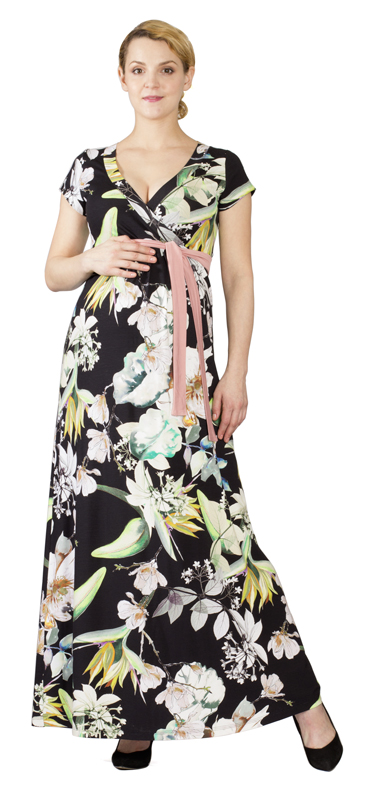 Těhotenské a kojící šaty Rialto Lonchette květy na černé 0550 Dámská velikost: 42