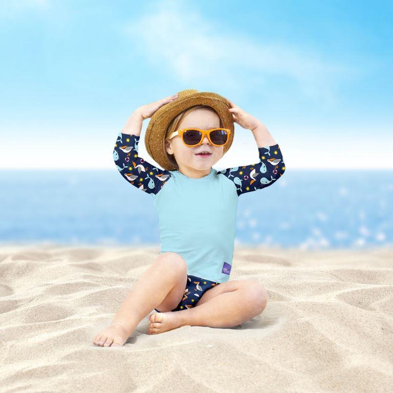Bambino Mio Dětské tričko do vody s rukávem, UV 50+, nautical, vel.L" "Barva:modré|velikost kojeneckých plavek:L - od 1 roku do 2 let (9-12 kg)|Vzor:Nautical|