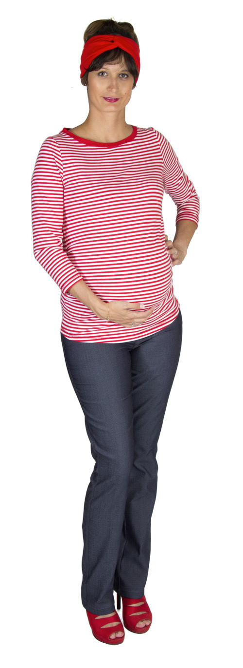 Těhotenské bavlněné tričko Rialto Rottie červený pruh 0588 Dámská velikost: 42