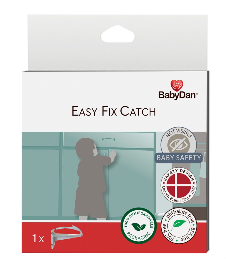 Baby Dan BabyDan univerzální uzávěr lepící Easy Fix Catch, BIO" "Barva:bílé|Druh zábrany:bezpečnostní prvky|Materiál:plast|Určení zábrany:bytové|
