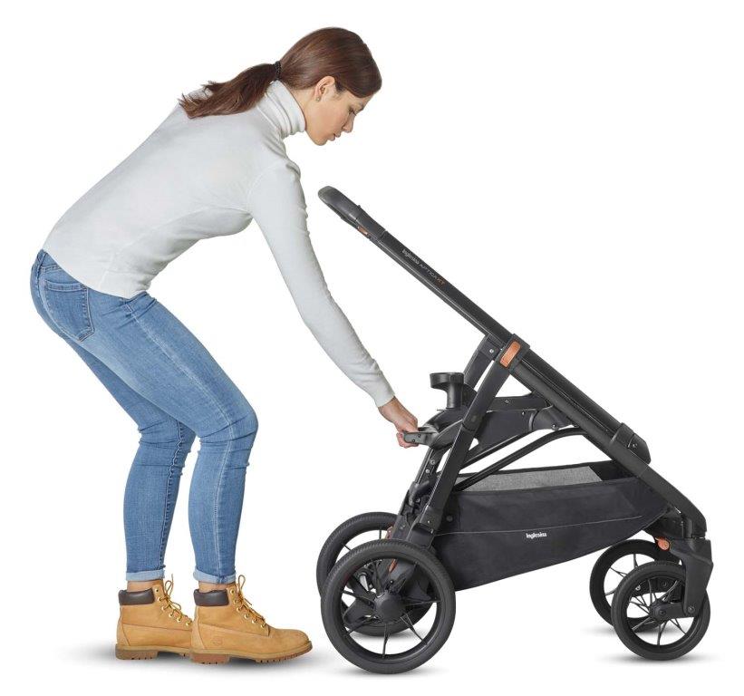 Inglesina Inglesina podvozek Aptica XT Black" "Barva:šedé|Počet kol:čtyřkolové|Požadované vlastnosti:odpružení, Zatáčecí kola, Lze připevnit autosedačku|