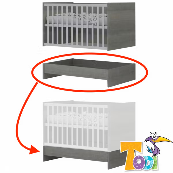 Todi Kombi postýlka 5v1 70x120 Todi Cube" "Barva:Bílá|Hmotnost:103 kg|Materiál:dřevěné, MDF|Požadované vlastnosti:Polohovací|Výška:100 cm|