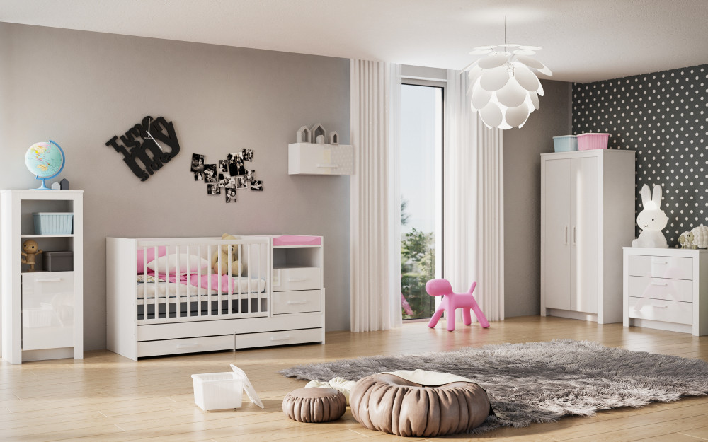 Todi Komoda 3 zásuvky Todi White Bunny" "Barva:Bílá|Hloubka:41 cm|Materiál:dřevěný laminát|Nastavitelná výška:96 cm|Počet zásuvek:3|Šířka boxu:85 cm|