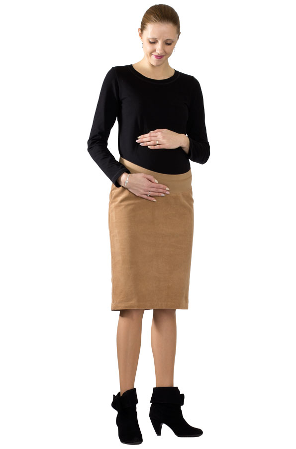 Těhotenská manšestrová sukně Rialto Berlise béžová 19131 Dámská velikost: 38