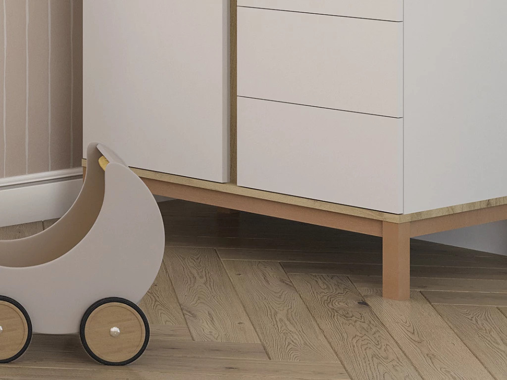 Faktum Komoda Faktum Loop White" "Barva:přírodní dub|Hloubka:58 cm|Hmotnost:55 kg|Materiál:laminátové, dřevěné|Počet zásuvek:3|Šířka:96 cm|Typ:3-zásuvkové|Výrobce:Faktum|Výška:88 cm|