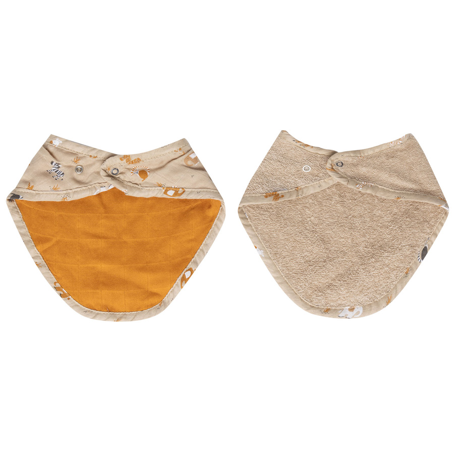 Bebe-Jou Bandana slintáček Bébé-jou Steppe 2ks" "Barva:oranžové|Materiál:80% bavlna, 20% polyester|Výrobce:Bébé-jou|Vzor:Steppe|Zapínání:baby patent|