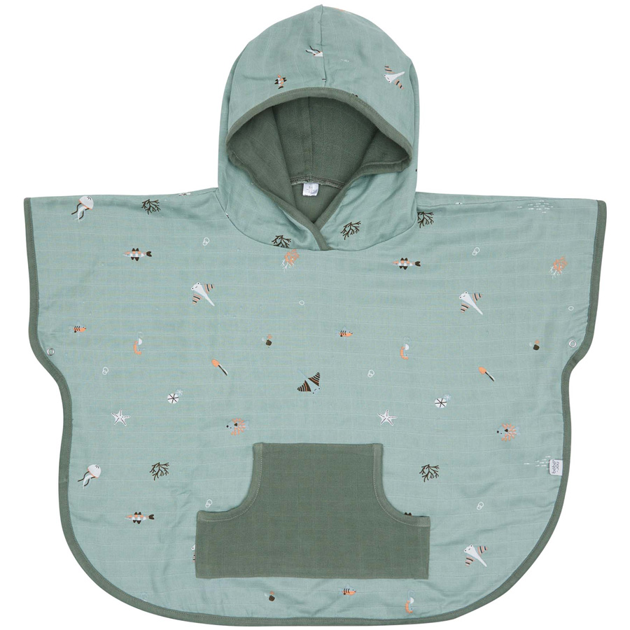 Bebe-Jou Mušelínové pončo Bébé-Jou Ocean Vibes" "Barva:zelené|Druh:ponča|Materiál:70% bavlna, 30% bambus|Vzor:Ocean Vibes|
