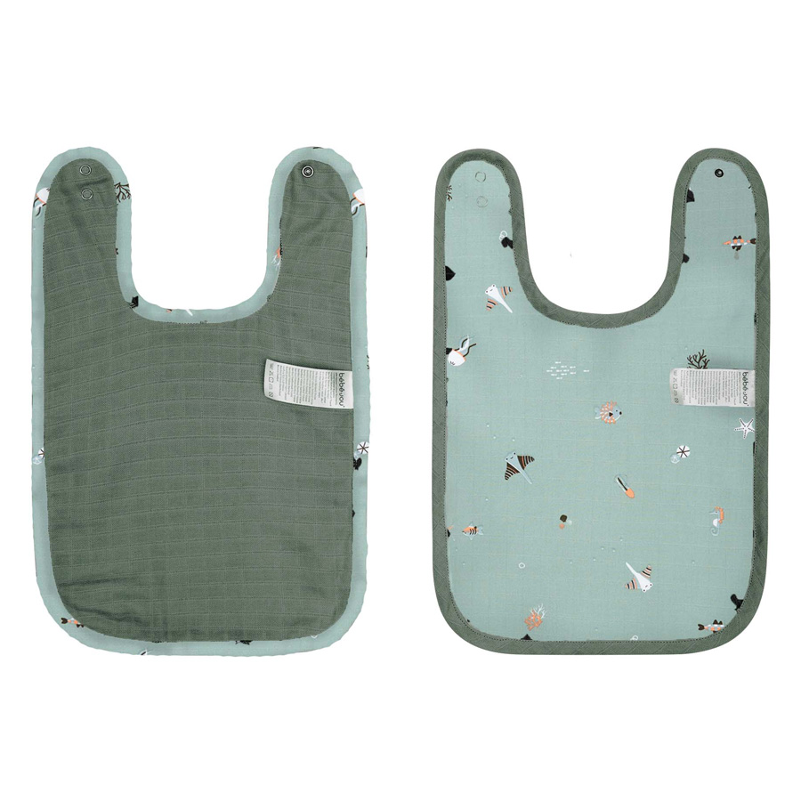 Bebe-Jou Bryndáčky Bébé-Jou Ocean Vibes 2ks" "Barva:khaki|Vzor:Ocean Vibes|Zapínání:baby patent|