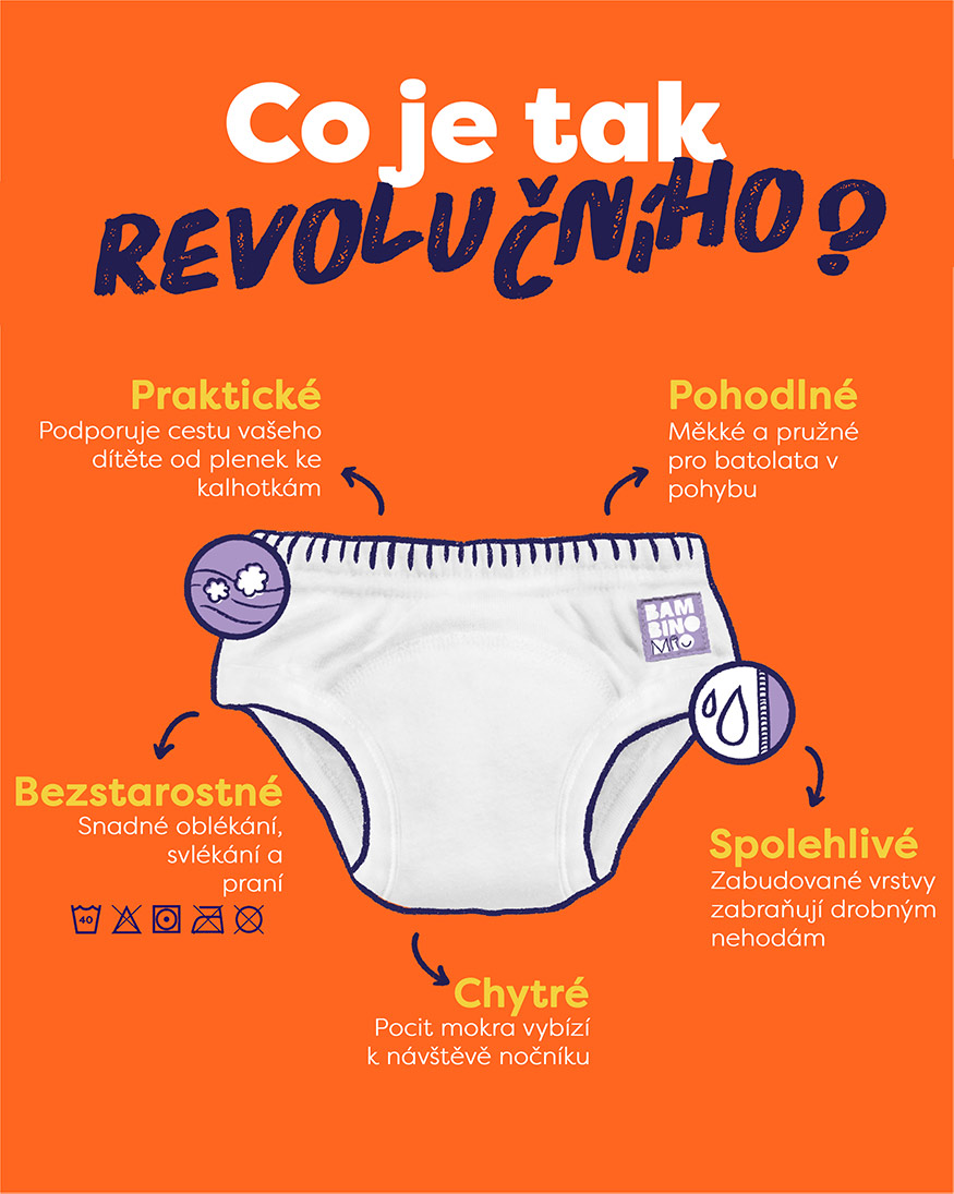 Bambino Mio Bambino Mio revoluční učící plenky 2-3 roky Spike" "Barva:oranžové|Druh:učící|Materiál:bavlněné|Typ:kalhotkové|Výrobce:Bambino Mio|Zapínání:natahovací|Značka:Bambinomio|
