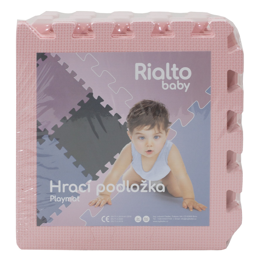 Rialto Baby Hrací podložka puzzle s okrajem Light Pink 92x92 cm" "Barva:růžové|Počet kusů:9|Značka:Rialto Baby|
