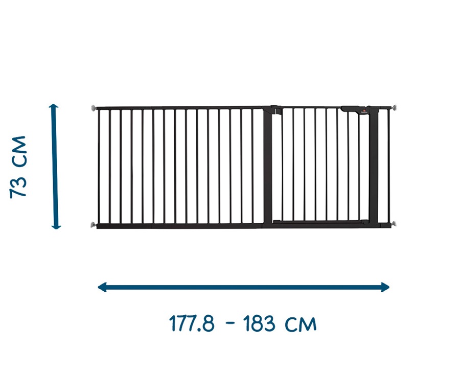 Baby Dan Baby Dan zábrana Premier Extra široký 183 cm černý" "Barva:černé|Druh zábrany:do bytu|Materiál:kov|Určení zábrany:bytové|