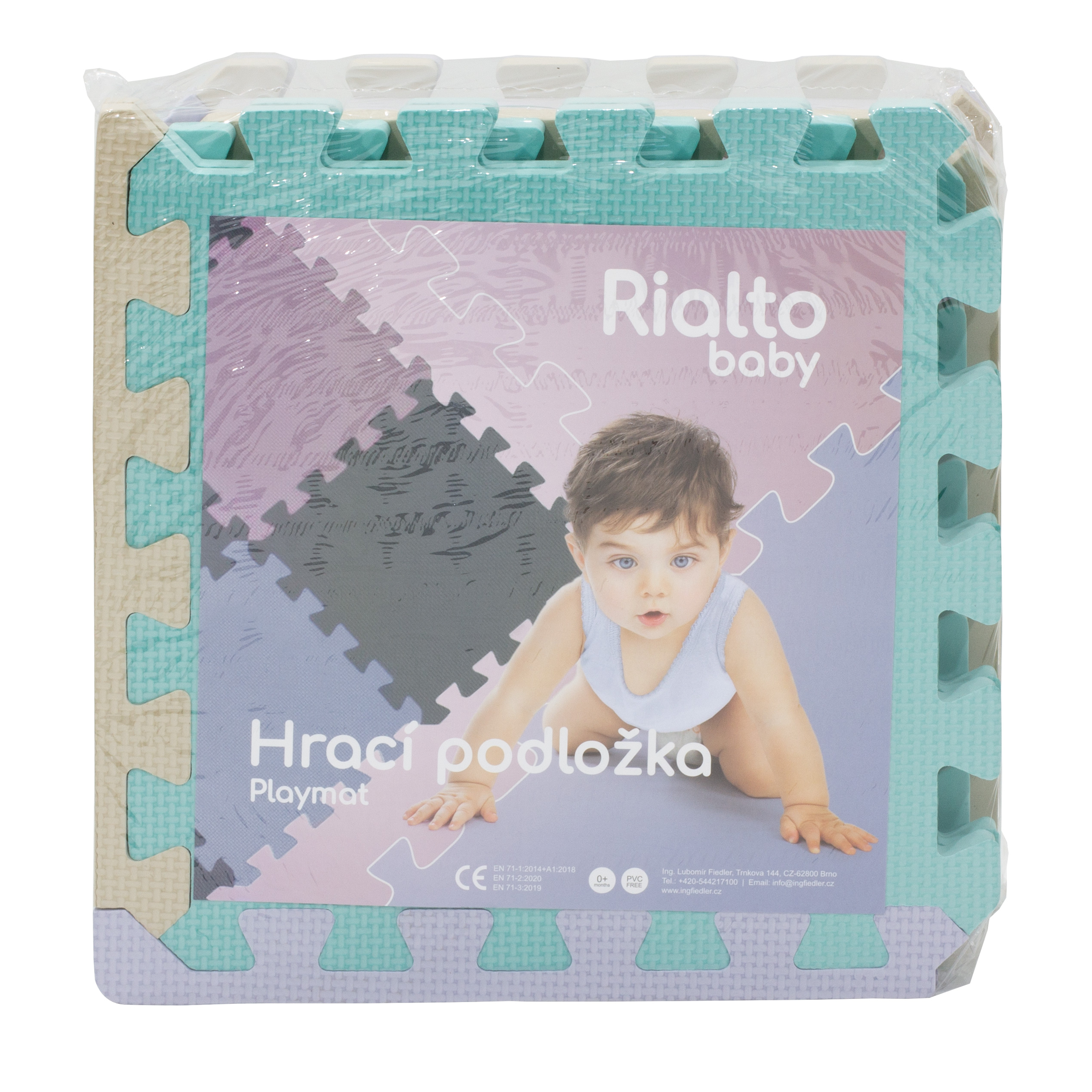 Rialto Baby Hrací podložka puzzle s okrajem Silver Beige Green 92x92 cm" "Barva:šedé|Počet kusů:9|Značka:Rialto Baby|