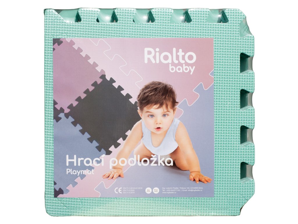 Rialto Baby Hrací podložka puzzle s okrajem Light Green 92x122 cm" "Barva:zelené|Počet kusů:12|Značka:Rialto Baby|