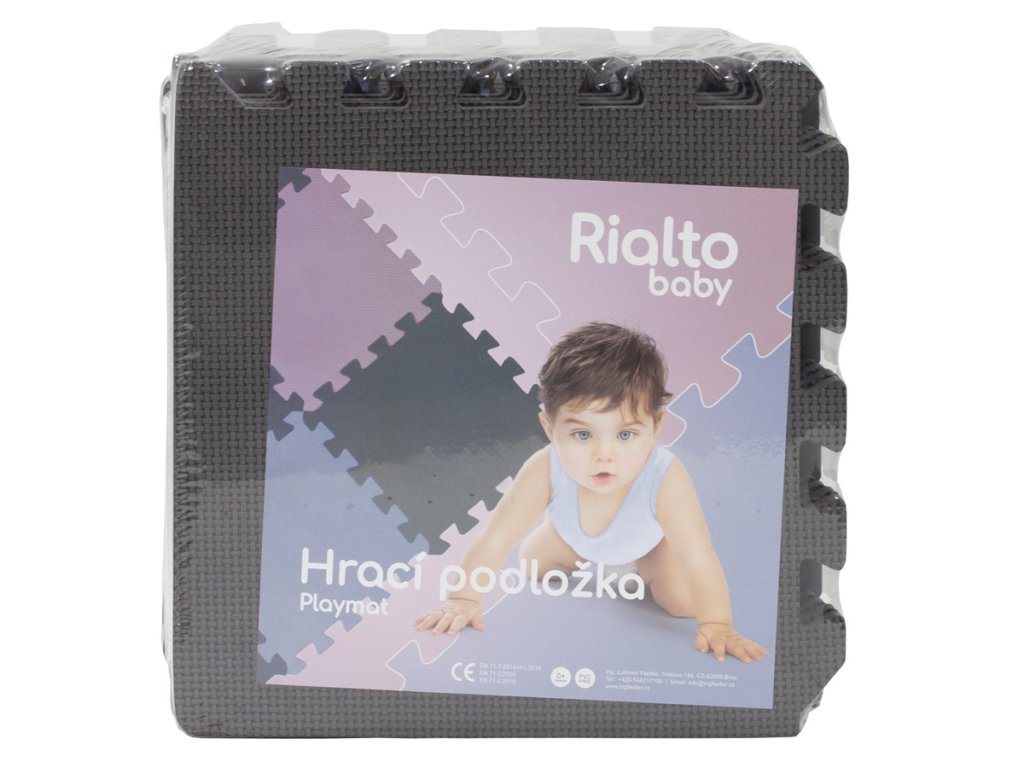 Rialto Baby Hrací podložka puzzle s okrajem Cool Gray 92x122 cm" "Barva:šedé|Počet kusů:12|Značka:Rialto Baby|