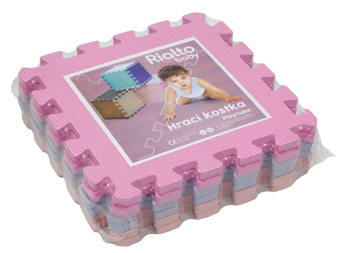 Rialto Baby Pěnová puzzle kostka - light pink, silver, pink