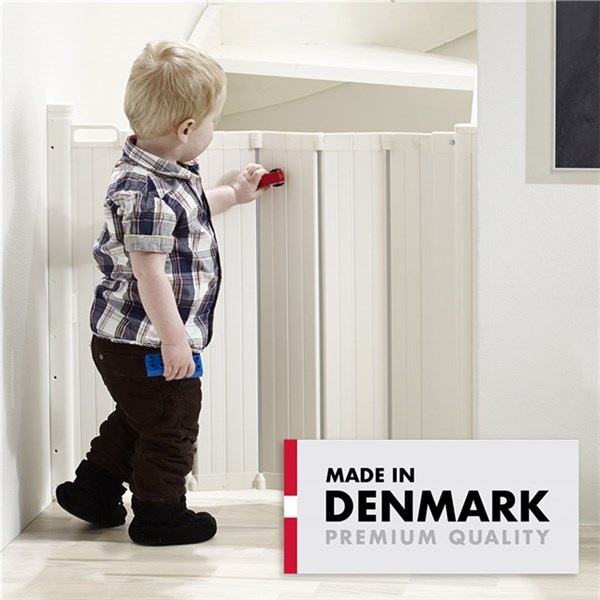 Baby Dan Zábrana Babydan Guard Me lamelová 55-89cm samoskládací" "Barva:bílé|Druh zábrany:zábrana na schody|Materiál:kovové/plastové|Určení zábrany:bytové|