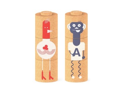 Elou Ekologické korkové kocky - Pyramídové puzzle kohút/opica