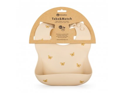 PETITE&MARS Podbradník silikónový Take&Match Sand Butterflies 6m+