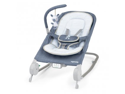 INGENUITY Lehátko masážne vibrujúce s melódiou Happy Belly™ Rock-to-Bounce – Chambray 0m+ do 9kg