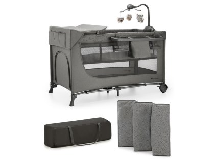 KINDERKRAFT Postieľka cestovná Joy 2 s doplnkami Dark grey