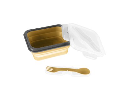 Silikónový box na občerstvenie s príborom malý, Mustard Yellow
