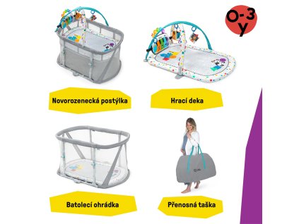 BABY EINSTEIN Postieľka s ohrádkou na hranie a klavírom 3v1 Kick & Snooze™ 0m+