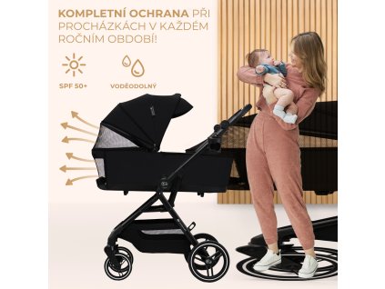 KINDERKRAFT SELECT Kočík kombinovaný Yoxi 3v1 Pure Black