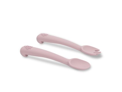 INTERBABY | SET silikonová LYŽIČKA + VIDLIČKA - ružový