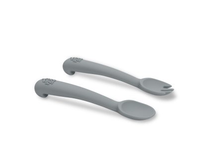 INTERBABY | SET silikónová LYŽIČKA + VIDLIČKA - sivý