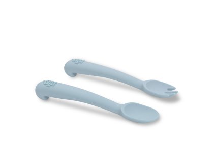 INTERBABY | SET silikonová LYŽIČKA + VIDLIČKA - modrý
