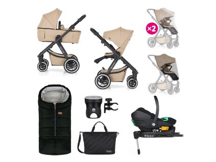 PETITE&MARS Kočík kombinovaný ICON 2v1 Mocha Beige XXL AIR + Core Pro i-Size Black Grey + Báza