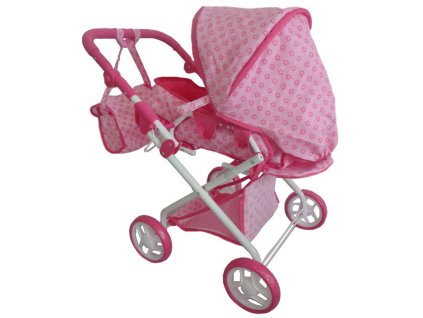 Detský kočík pre bábiky 2v1 Baby Mix ružový s kvetinkami(poškodený obal)