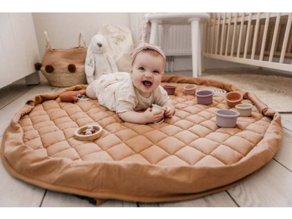 Playandgo organic collection playmat open detail tawny brown wooden toys baby playing on mat 11