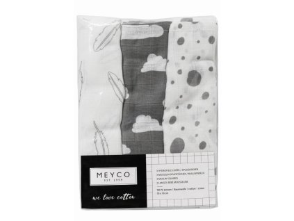 Plenky 3-balení Feathers-clouds-dots grey/white