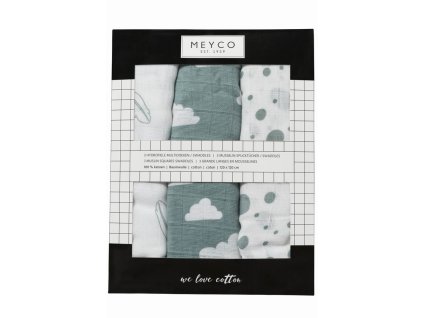 Pleny 3-balení Feathers-clouds-dots stone green/white